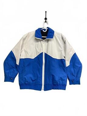 Vtg Single Stitch Whitefish Lake First Nation Blue White Quilted Jacket No Tags